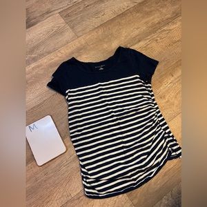 Liz Lange Maternity Navy White Stripe Ruched Tee